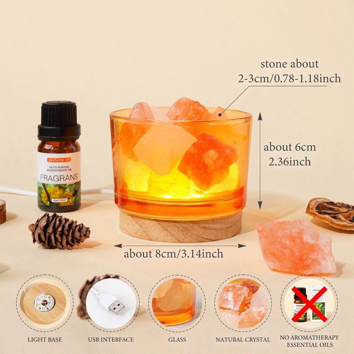 Rose Quartz Crystal Aromatherapy Lamp Natural Stone Decor