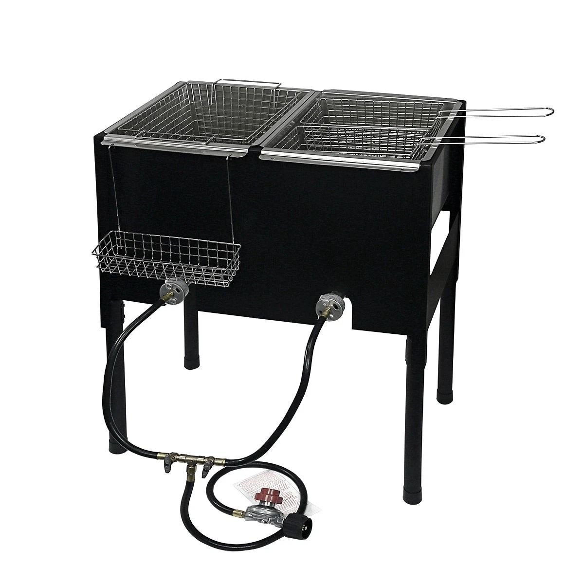 Propane Deep Fryer with Triple Baskets and Double Burner Stand