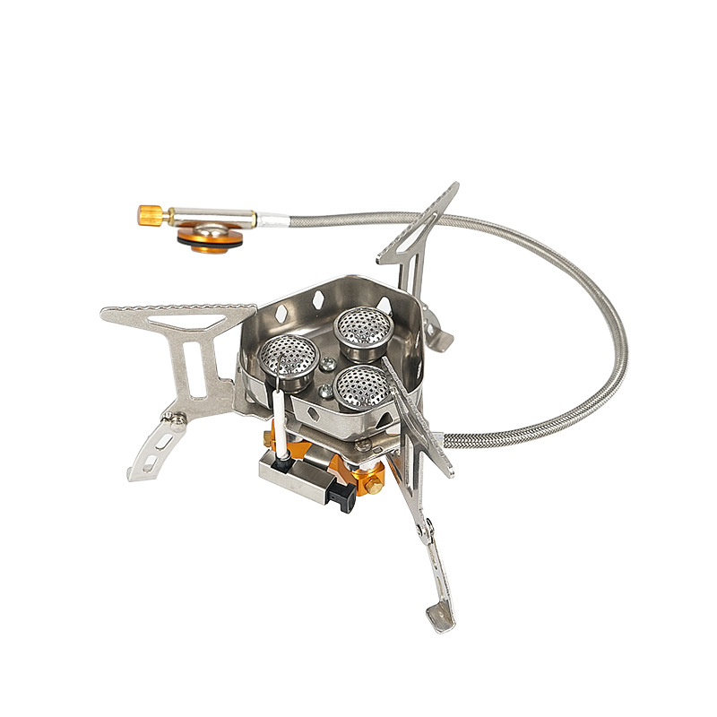 Portable Three-Head Windproof Camping Stove Outdoor Foldable Gas Burner for Hiking, Picnics, and Camping