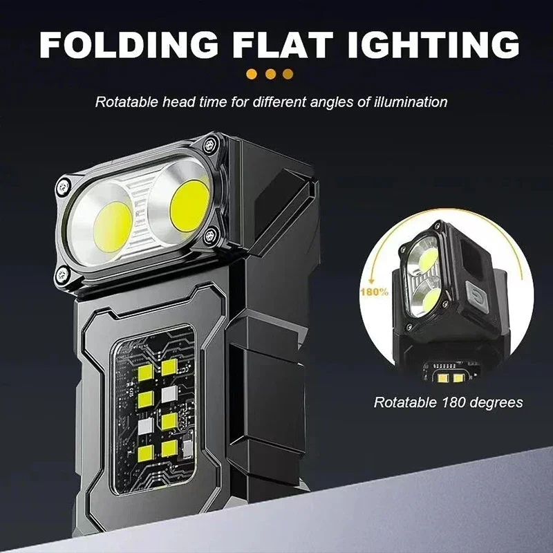 USB Rechargeable Mini LED Flashlight with Magnetic Tail & COB Emergency Light