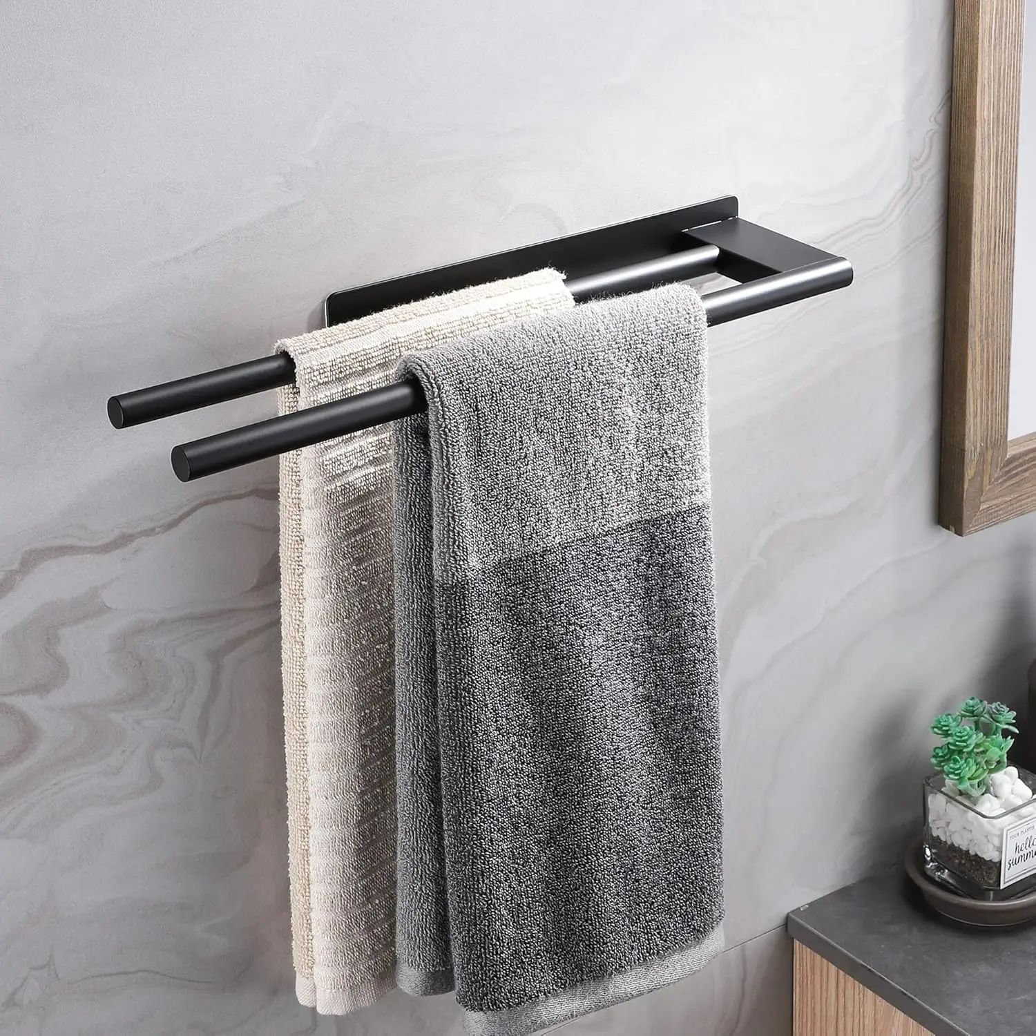 No-Drill Stainless Steel Double Adhesive Towel Rack Wall Mounted 15.4 in Bathroom & Kitchen Towel Bar