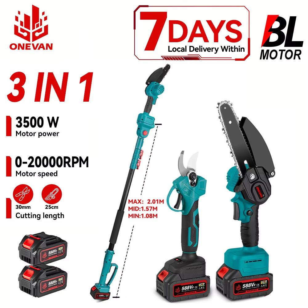 ONEVAN 3500W 2-in-1 Cordless Telescoping Pole Chainsaw and Pruning Shears for 18V Battery