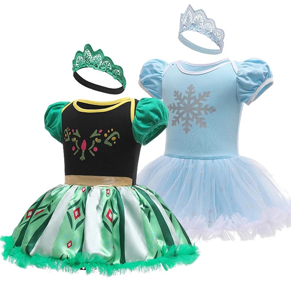 Baby Girls Princess Tutu Dress | Premium Anna Elsa Snow Queen Infant Romper & Birthday Costume System