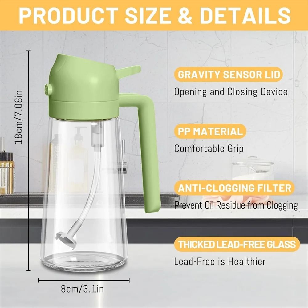 16oz/470ML Glass Oil Dispenser – 2-in-1 Automatic Flip Lid Cooking Sprayer