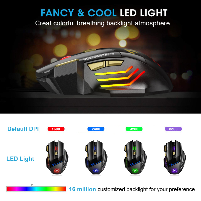 PC Gamer Mouse Computer Gaming Mouse, Rechargeable Bluetooth Mouse Wireless, Ergonomic Mause 5500 DPI Mice for Laptop