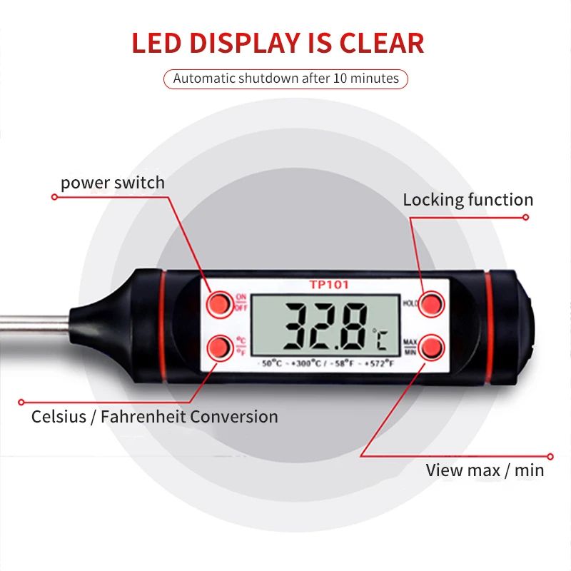 Kitchen Food Baking Digital Thermometer with Electronic Probe & Digital Display, Liquid Grill Cooking Temperature Tool