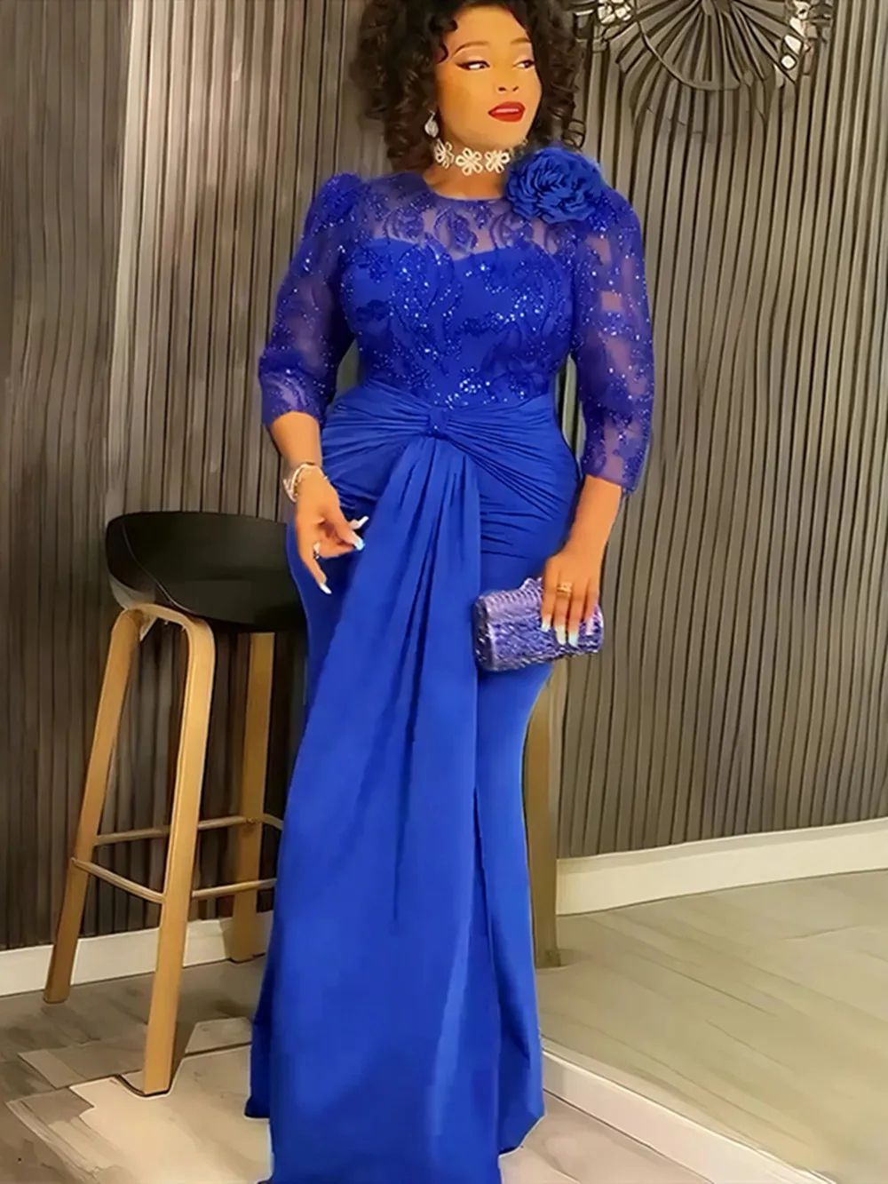 Fashion Plus Size African Sequin Bodycon Gown – Dashiki Elegant Long Evening & Wedding Dress