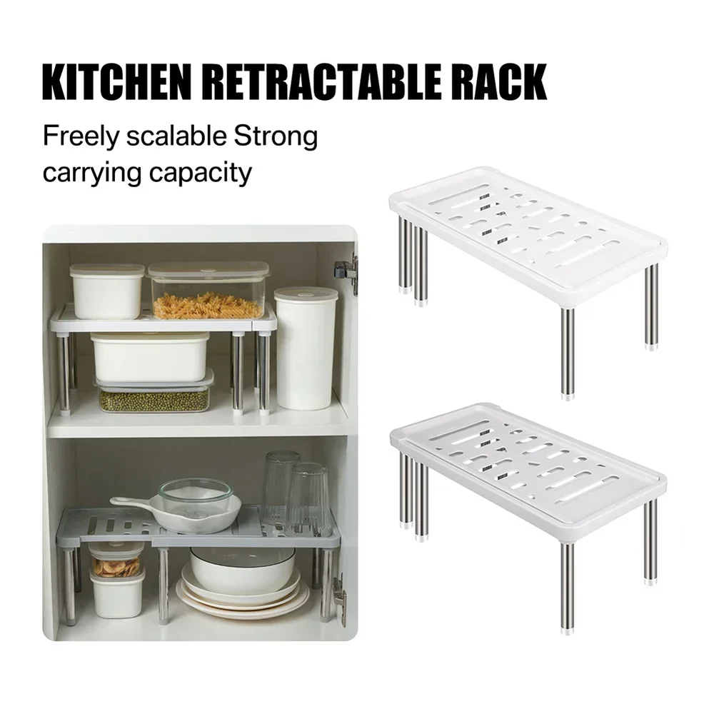 New Adjustable Stainless Steel Storage Rack, Retractable Multifunctional Shelf for Kitchen Spice Organizer