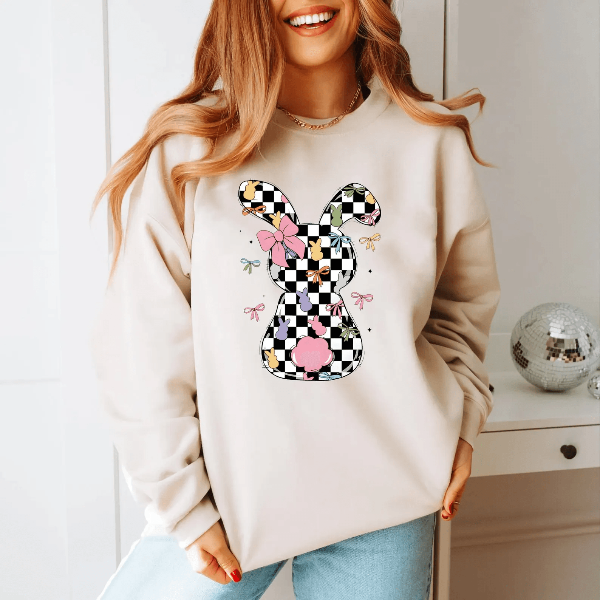 Checkered Easter Bunny Shirt – Coquette Preppy Spring Comfort Colors Tee for Women & Teens