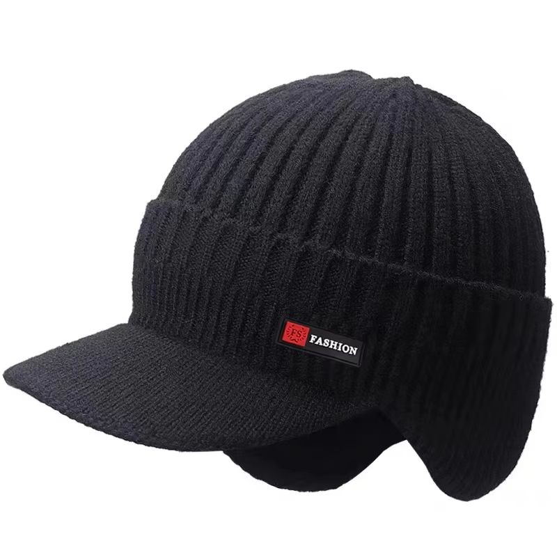 Winter Windproof Knitted Cycling Hat with Ear Protection and Visor