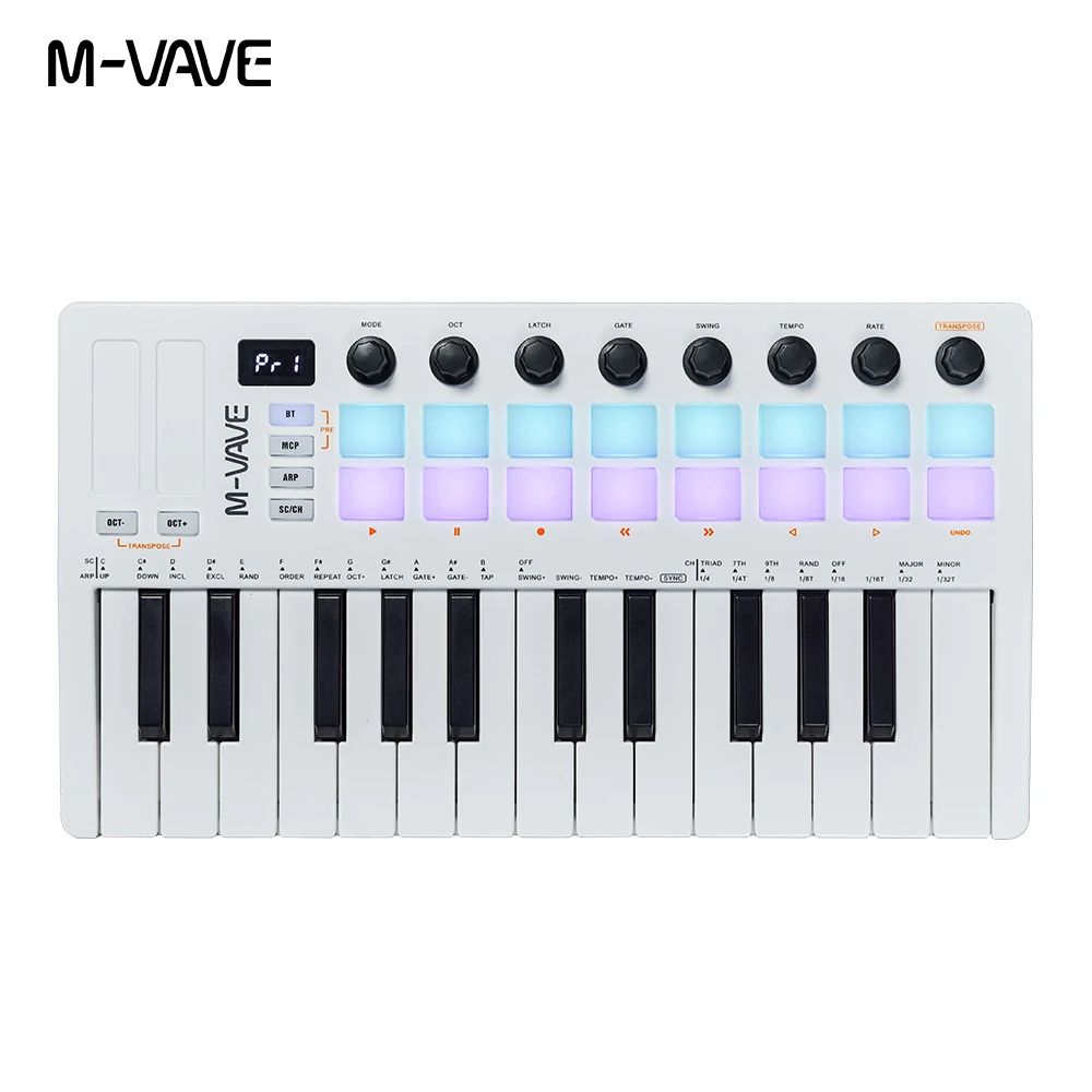 Pad Controller Keyboard USB Key with Drum Pads, 8 Knobs, Music Production Software, Wireless Bluetooth MIDI Keyboard