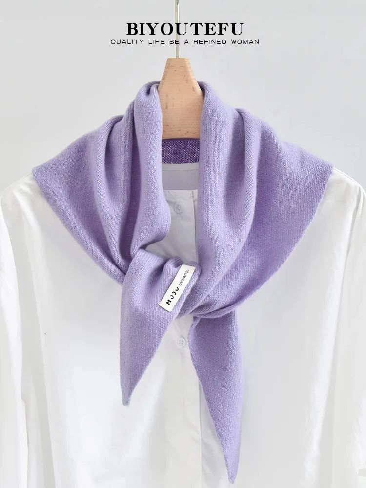 Australian Wool Knitted Triangle Scarf – Women's Warm Autumn Winter Neck Shawl