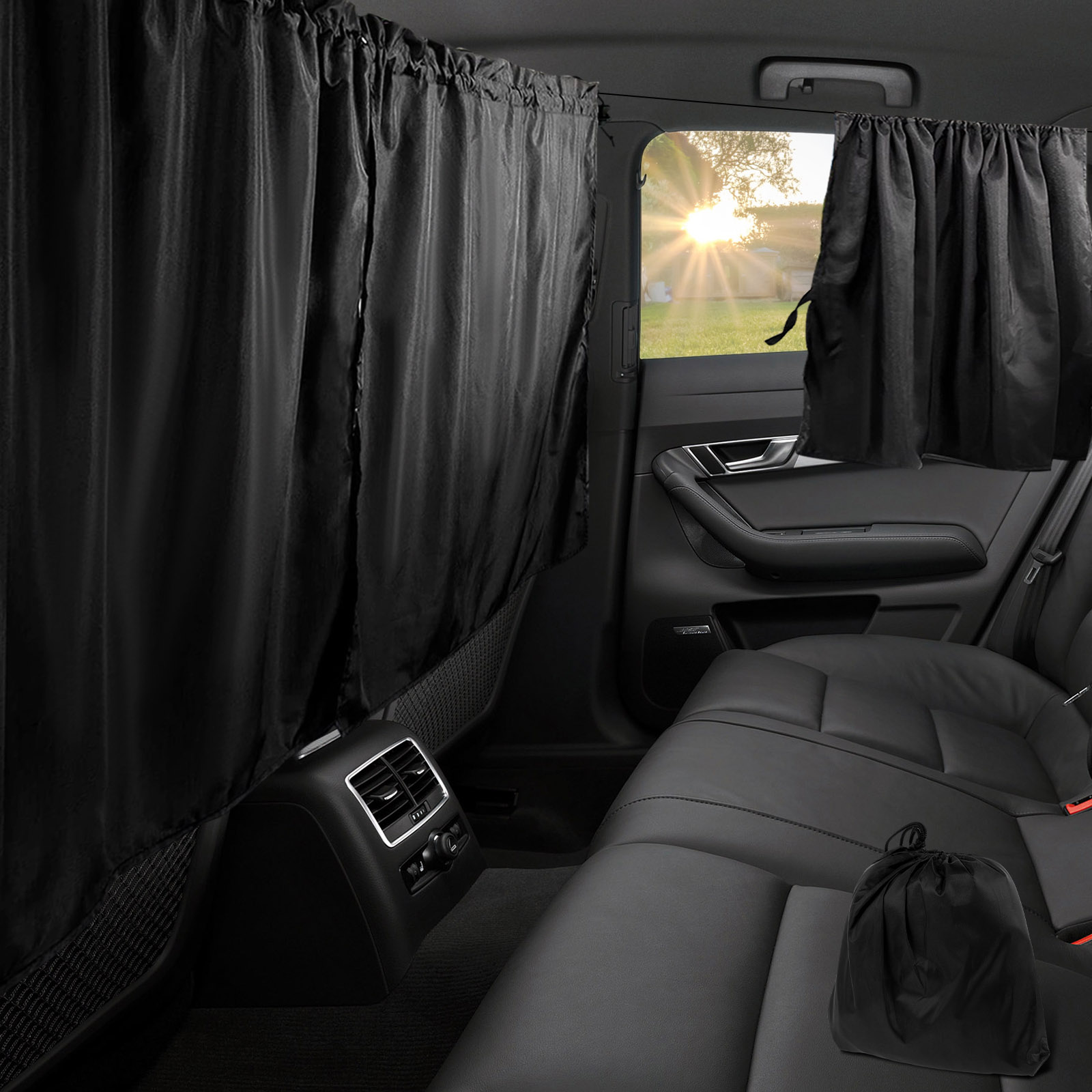 Universal Car Privacy Curtain Side Window Covers, Auto Blackout Divider for Rear Seat