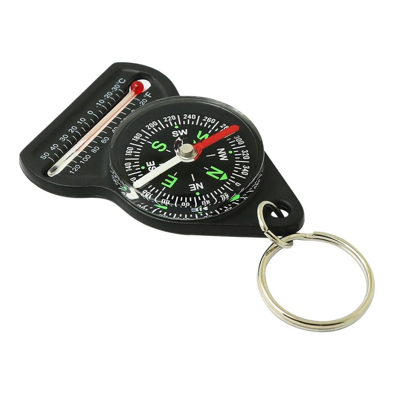 Mini Survival Compass Keychain with Thermometer Portable Outdoor Navigation Tool