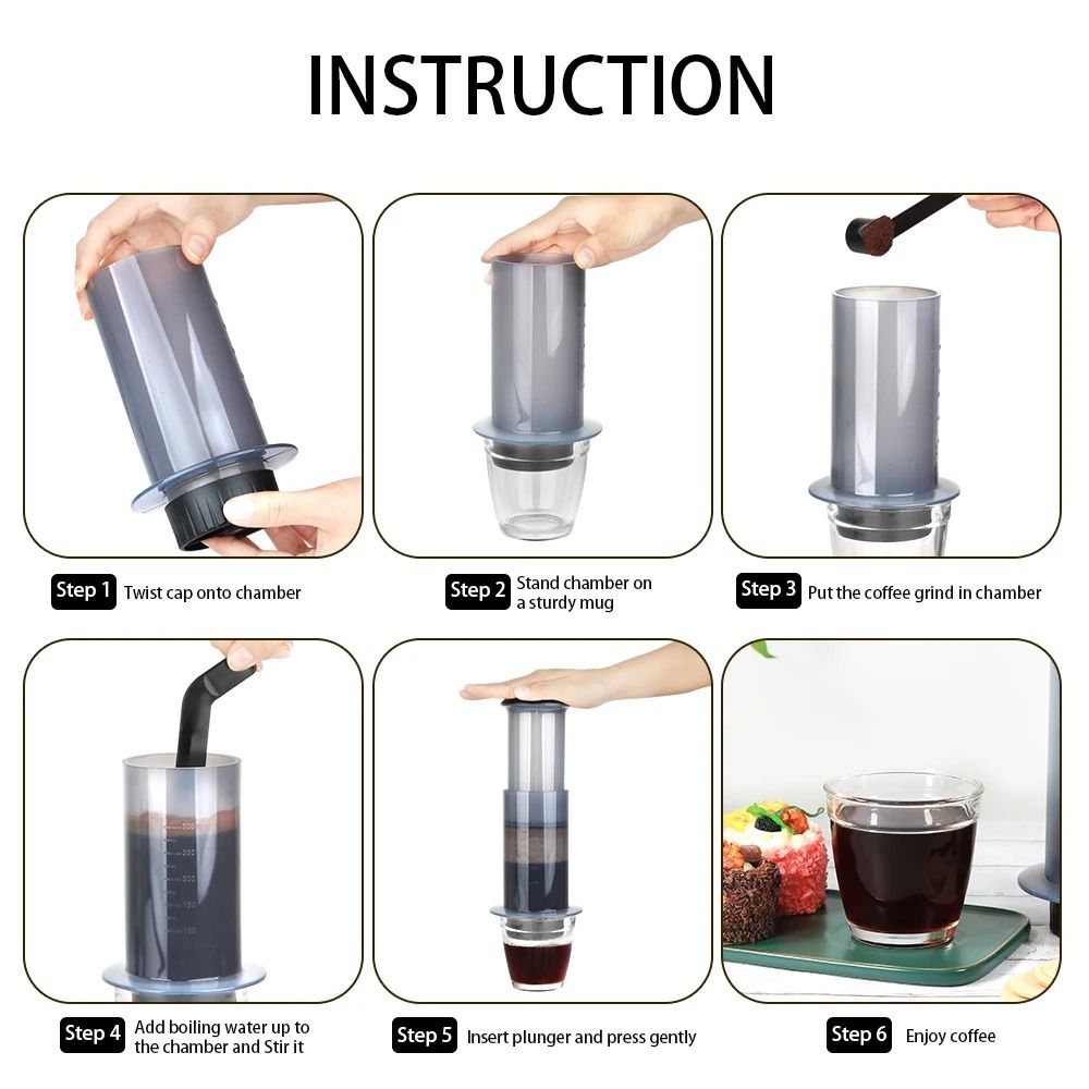 Portable Espresso Coffee Maker French Press Style with 300ml Brew Chamber Filters and Paper Kit