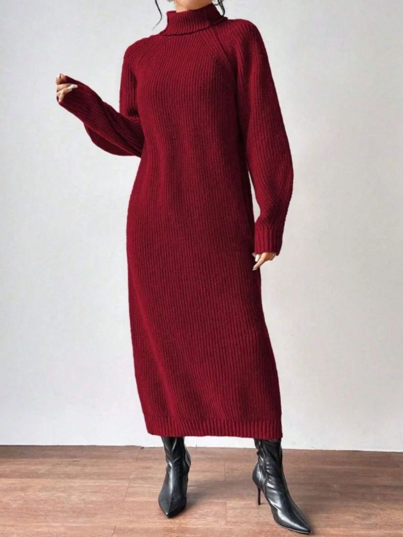 Heavy Gauge Chunky Knit Turtleneck Maxi Dress