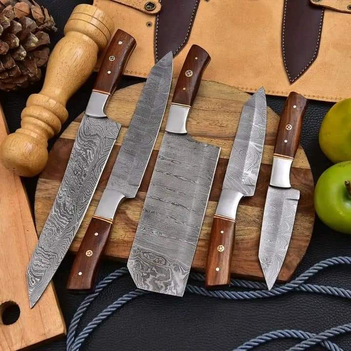 Carbon-steel-Chef-knives, Of 5Pieces, Custom Handmade, Handmade Chef knives Set ,Personalized Gift For Mother