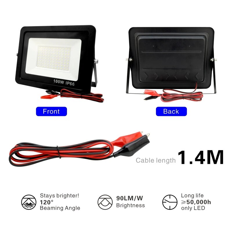 DC12V LED Flood Light: 20W-100W Outdoor Spotlight, Waterproof IP66, Portable 12 Volt LED Lights