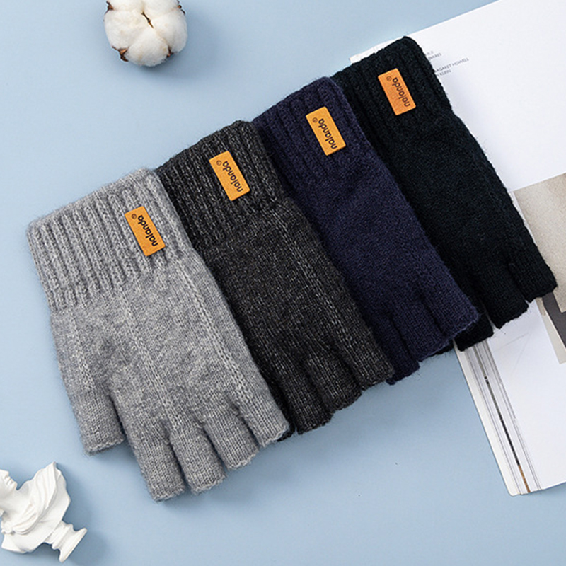 Warm Plush Fingerless Knitted Gloves for Winter, Autumn Outdoor Sport Touchscreen Gloves for Men & Women