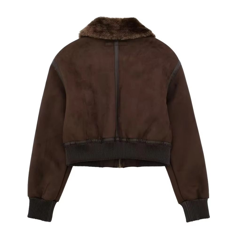 Casual Women's Stand Collar Jacket – Loose Double-Sided Winter Coat with Contrast Strap Detail