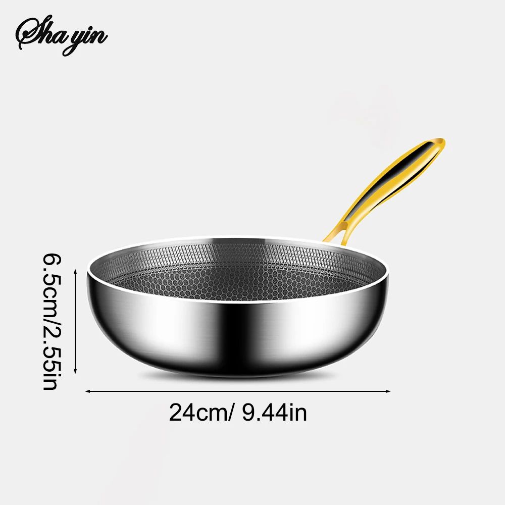 Stainless Steel Frying Pan Wok, Non-stick Cooking Pot, Honeycomb Steak Pan, Gas Stove Induction-Compatible Kitchen Cook