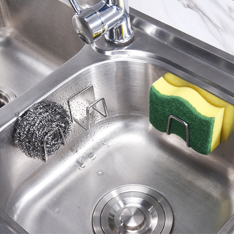 Stainless Steel Kitchen Sink Sponges Holder, Self Adhesive Drain Drying Rack, Kitchen Wall Hooks Organizer