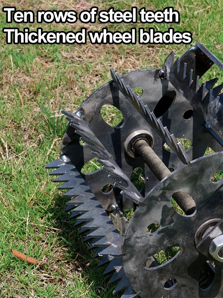Hand Push Wheeled Weeder with Saw Tooth Manganese Steel Blade