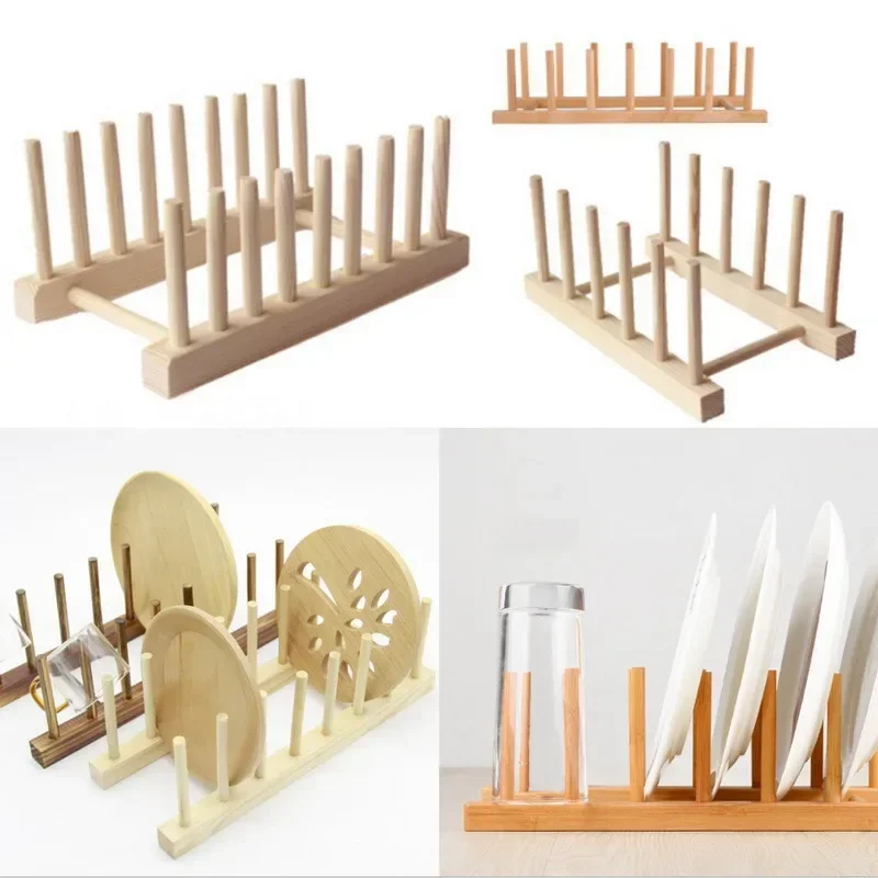 Wooden Dish Drainer Rack, Kitchen Dishes Stand Plate Drying Rack, Pot Lid Racks, Kitchen Organizer, Drying Cups Display