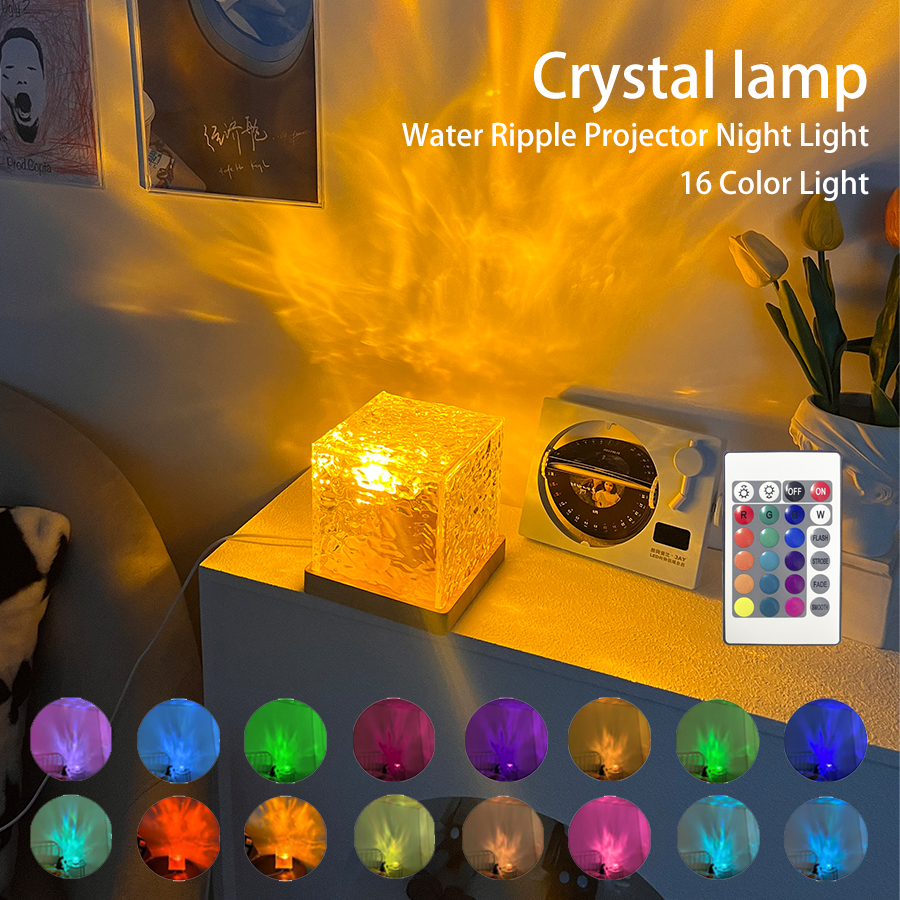 Romance Dynamic Light Shadow, Rotating Water Ripple, Atmosphere Lights Night Projection Lamp for Home Decor