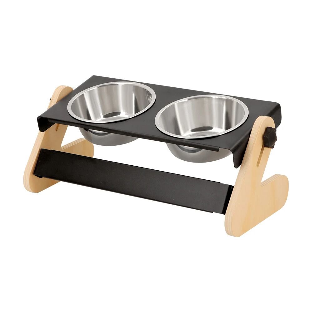 Elevated Industrial Iron and Wood Pet Feeder