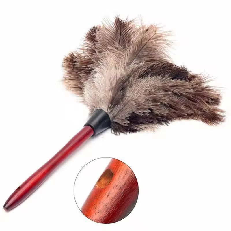 Premium Wooden-Handle Ostrich Feather Duster – Anti-Static Home Dust Brush