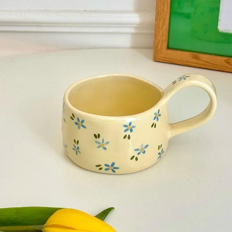Cream Flower Ceramic Mug