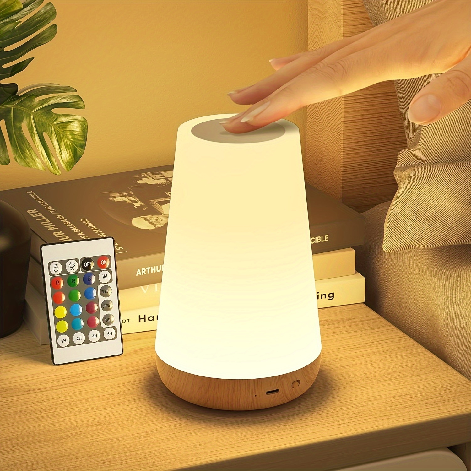 Portable RGB Night Lamp with LED Color Changing Remote Control Dimmable Touch USB Rechargeable Table Bedside Lamp