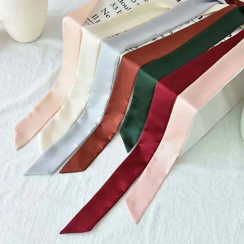 Narrow Long Chiffon Scarf – Solid Color Hair Ribbon, Bag Tie & Choker Streamer