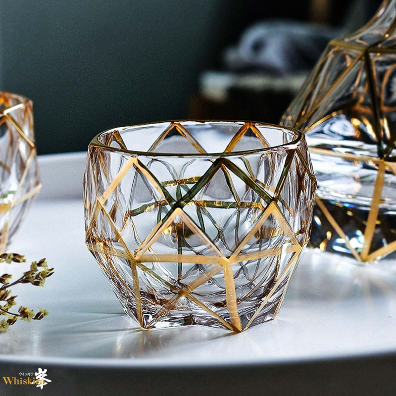 Gold Line Wine Whisky Glasses, Whiskey Glass Tumblers, Golden Painted Crystal Barware Cocktail Drinkware