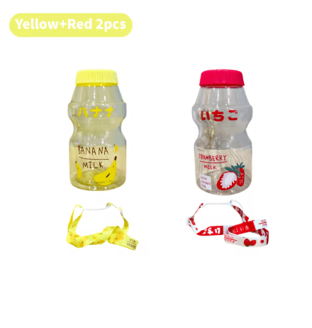480ml Kawaii Milk Carton Water Bottle Cute Plastic Drinking Bottle with Cup and Strap