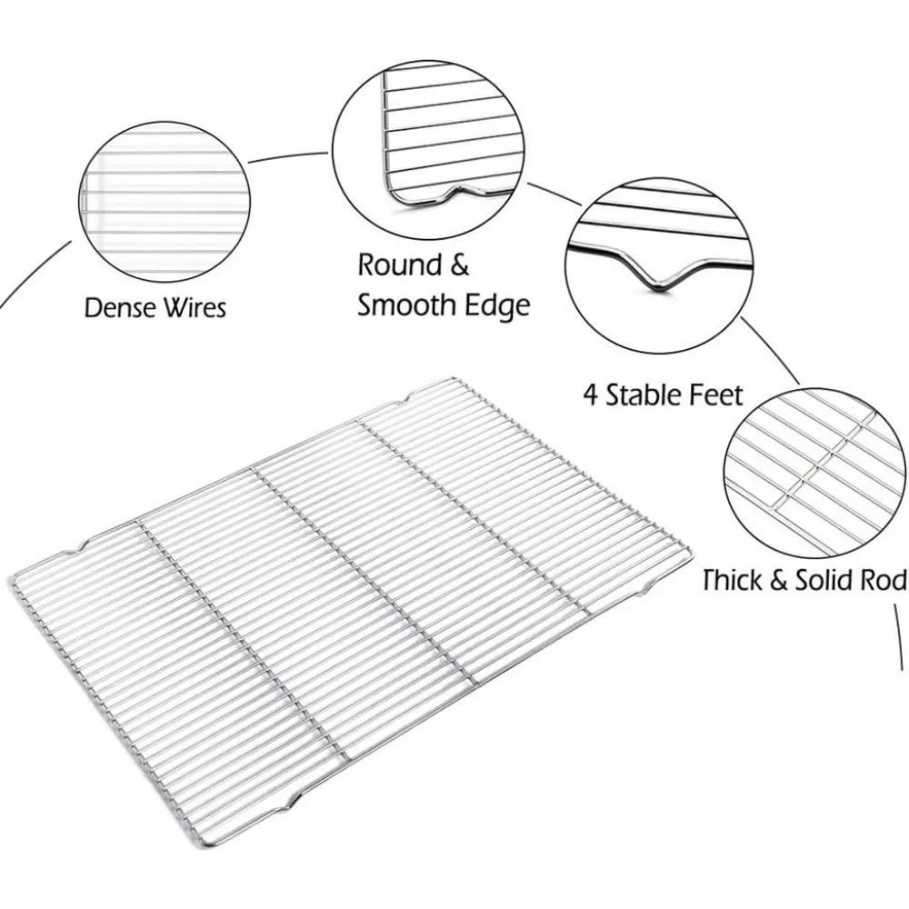 Stainless Steel Rectangular Cooling Rack, Baking Tray Set, BBQ Safe Small Grill, Grilling Tools