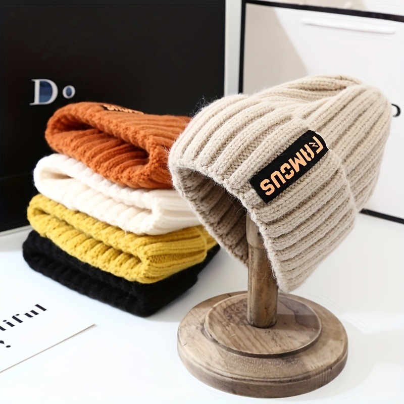 Breathable Chic Women's Knit Beanie - Stretchy Acrylic Fiber Ear-Warming Winter Hat with Long Label Design