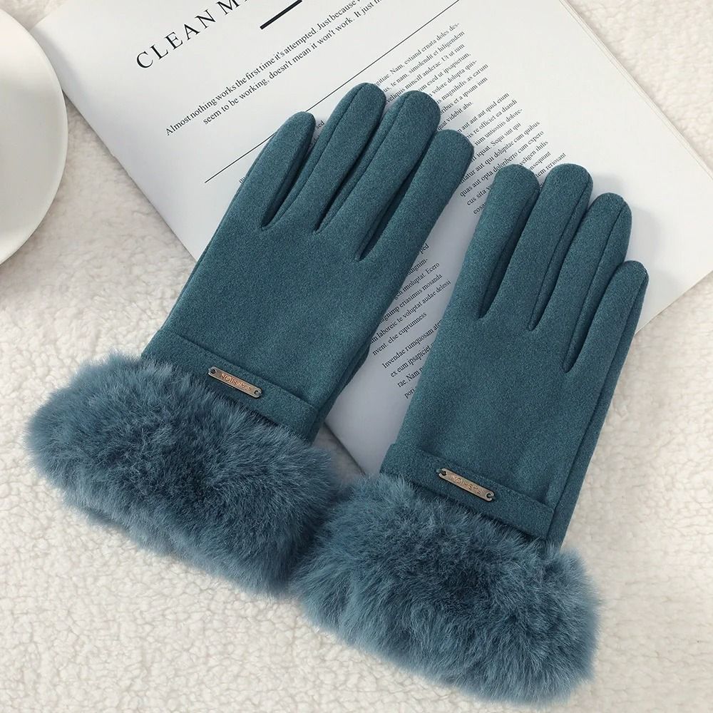 Women Winter Touchscreen Suede Gloves with Plush Cuff and Fleece Lining