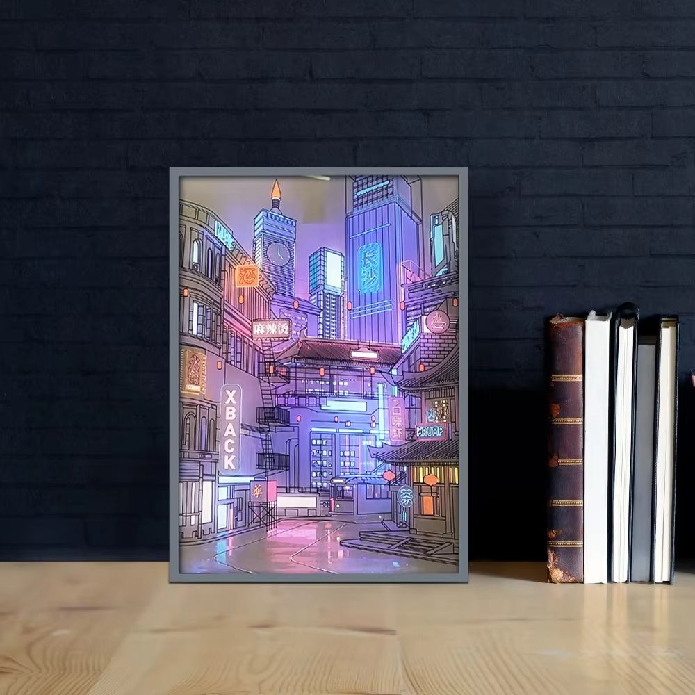 LED City Night View Wall Light – HD Light Painting with USB Dimming for Romantic Home Decor