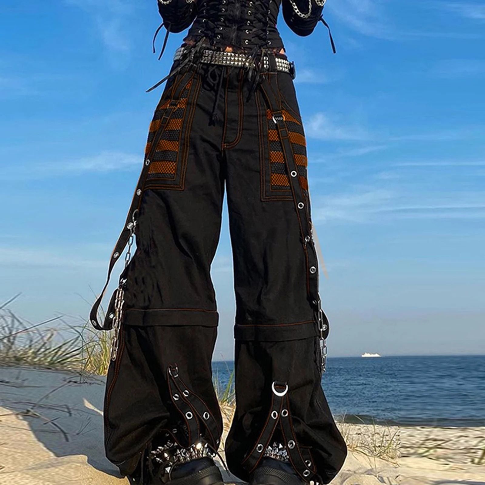 Womens Cargo Jeans Loose Fit Streetwear Denim Pants With Pockets