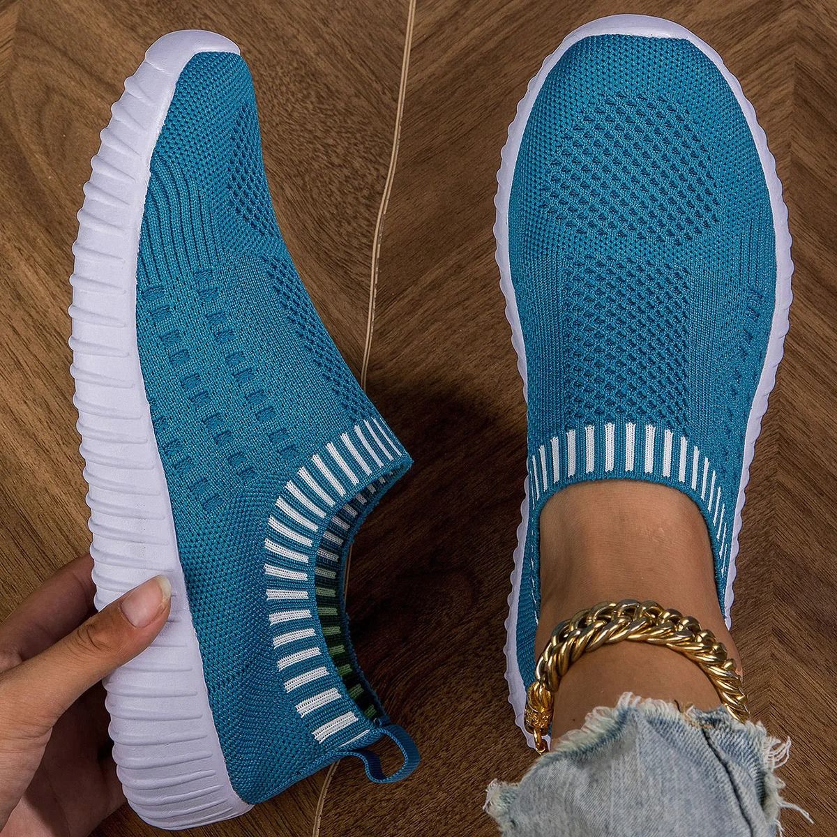 Breathable Knit Lace Up Sneakers for Women