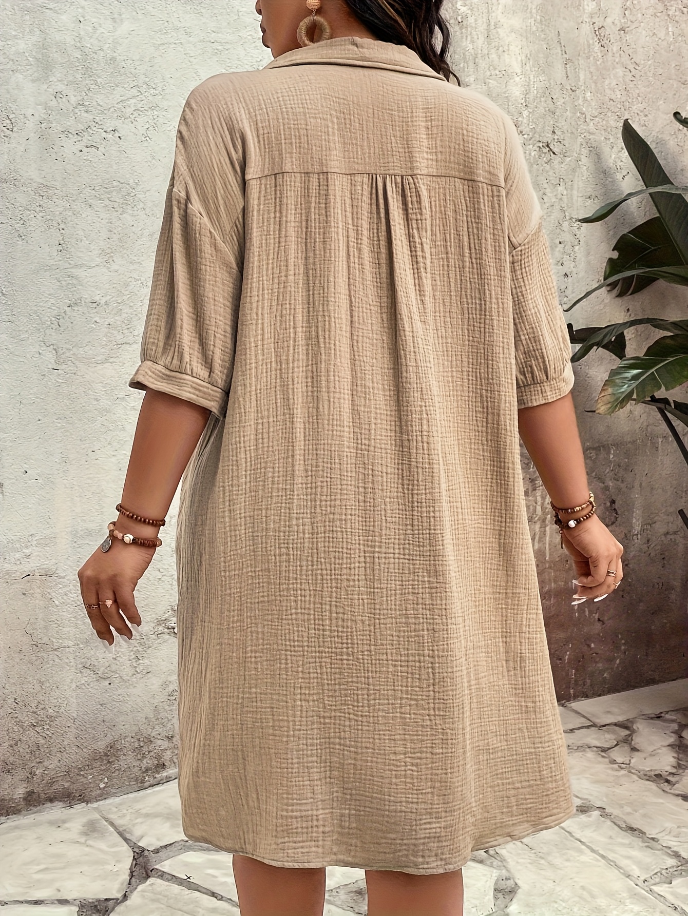 Casual Loose Women's Shirt Dress with Button-Up Collar, Short Sleeve, Straight Cut, Outdoor Commute Dress