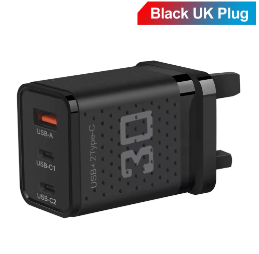 30W USB C Charger 3 Port Fast Charging Adapter with QC3.0 EU US Plug