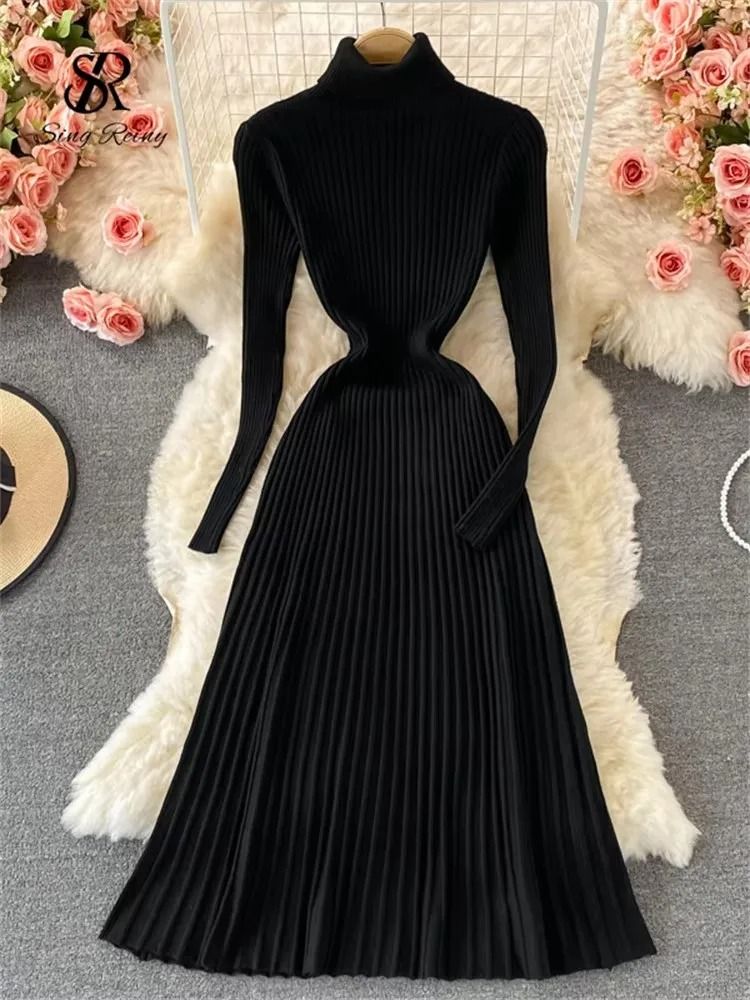 Pleated Knit Slim Bodycon Sweater Dress