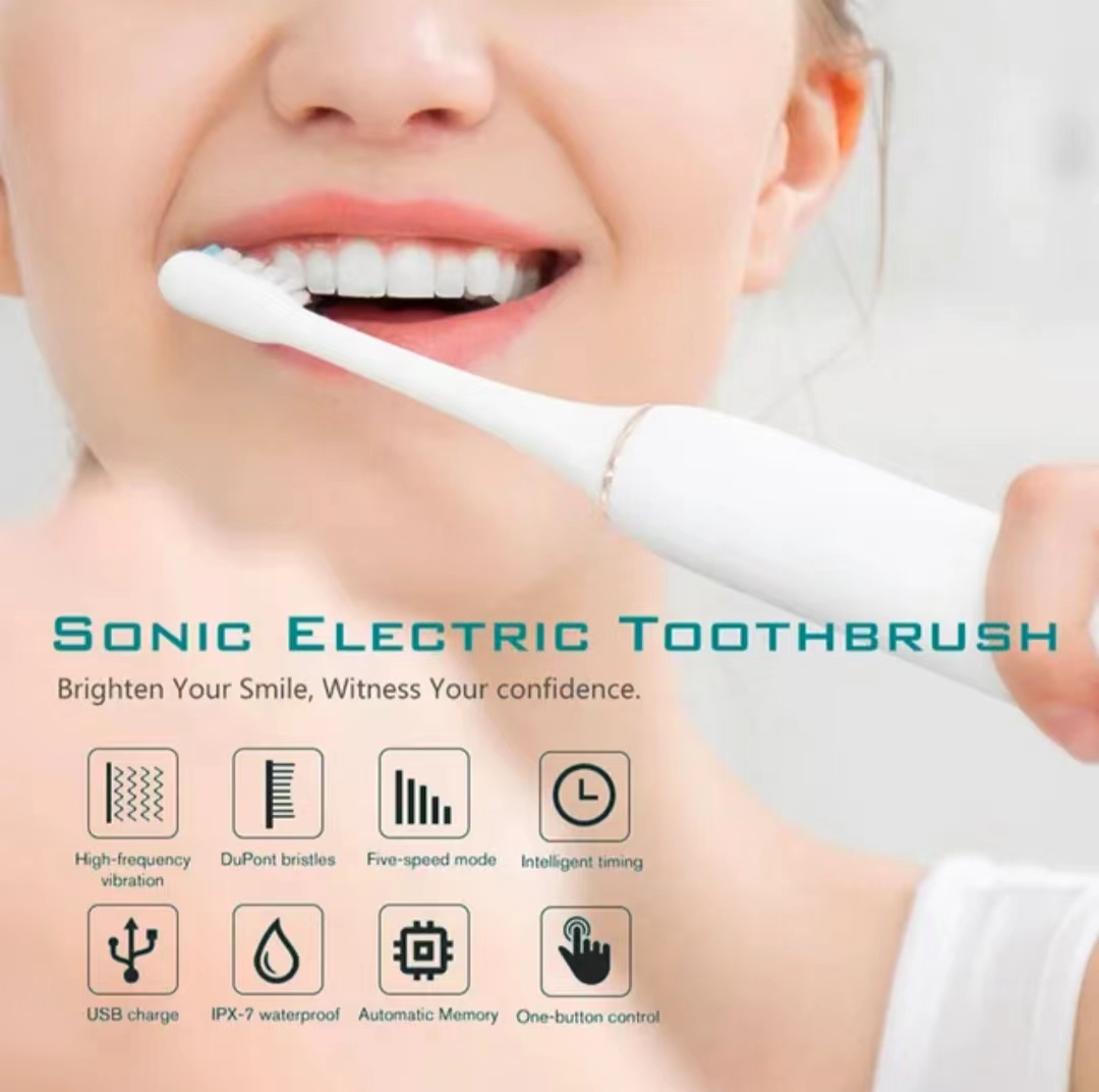 Sonic Electric Toothbrush for Adults – IPX7 Waterproof, DuPont Brush Head, USB Rechargeable, High Frequency Cleaning