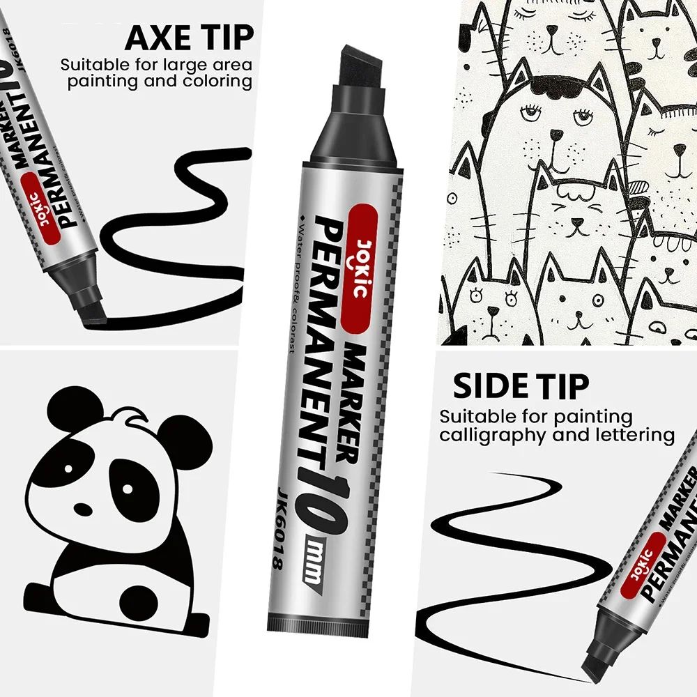 Permanent Marker Pen Set – Waterproof Dual Tip Color Markers with Fine & 10mm Broad Nib