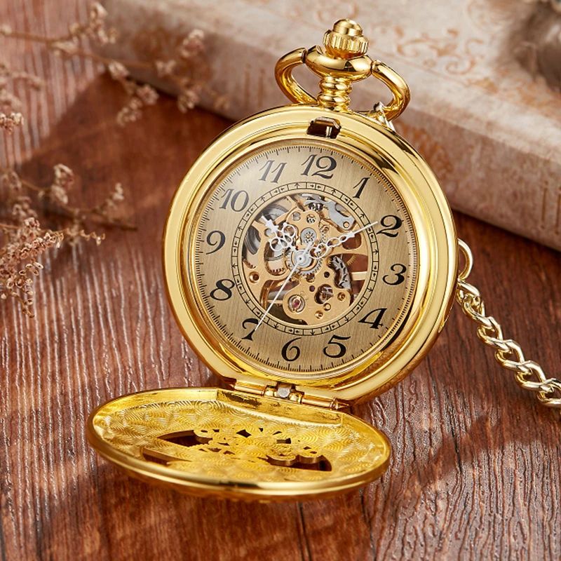 Mechanical Pocket Watch Star and Moon Phase Skeleton Design