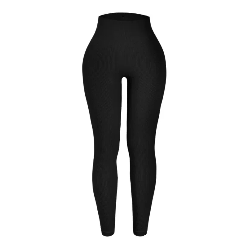Women's Knitted Leggings with Elastic Waist, Seamless Slim Thread Tights, Ribbed Training Leggings