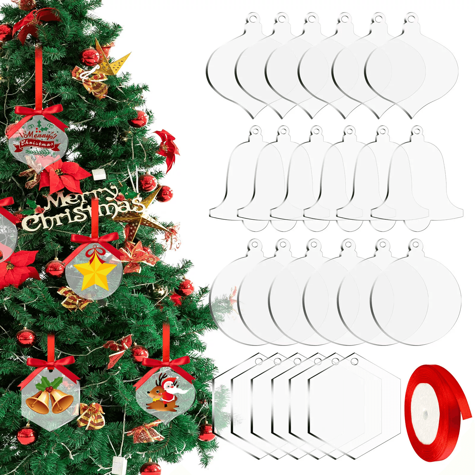 Clear Acrylic Christmas Ornaments Blanks for DIY Holiday Tree Hanging Decor